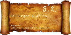 Billinger Klára névjegykártya